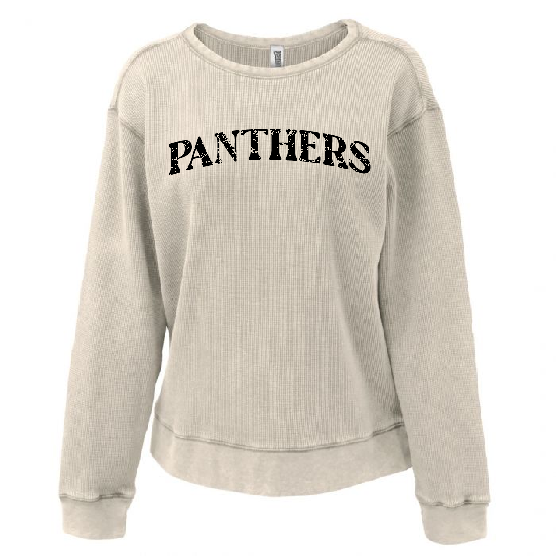 Women's Waffle Knit Distressed Panthers Crewneck